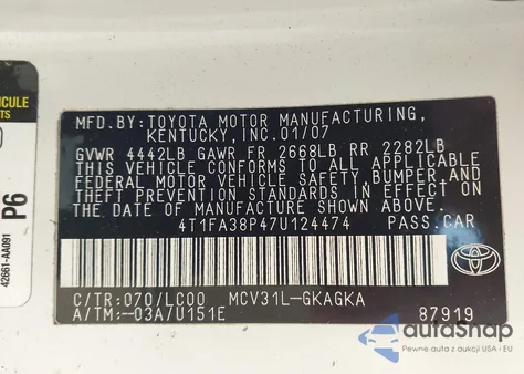 2007 Toyota Camry Solara Sle from USA, damaged, VIN 4T1FA38P47U124474